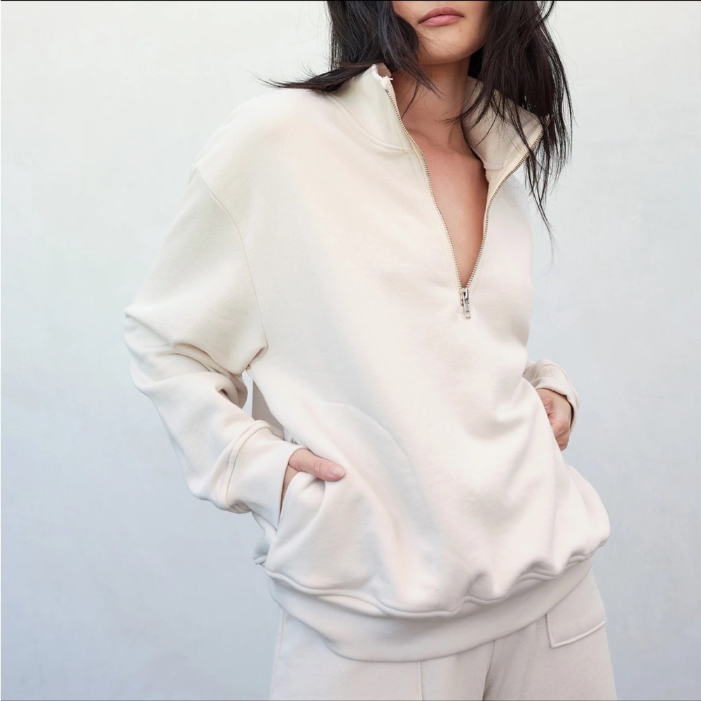 MATE the Label Organic Fleece Half-zip Sweatshirt in Bone